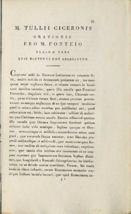 M. Tullii Ciceronis Orationis Pro M. Fonteio Paginae Tres Quae Hactenus Non Legebantur