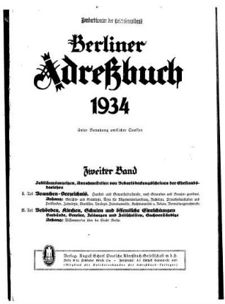 Berliner Adreßbuch 1934 Zweiter Band