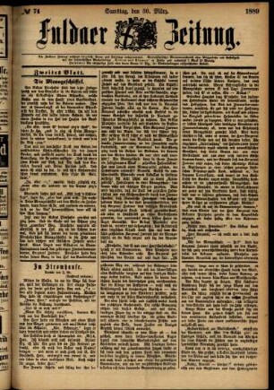 Zweite Ausgabe vom Samstag, den 30. März 1889.