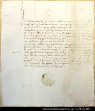 Hero Maurits von Dornum quittiert der Gräfin Theda von Ostfriesland über 300 Gulden = OUB II, Nr. 1149, S. 222 Aufgedrücktes Siegel verloren