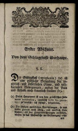 Erster Abschnitt. Von dem Schlagflusse überhaupt. - Achter Abschnitt. Von einigen schlagflüßigen Zufällen.