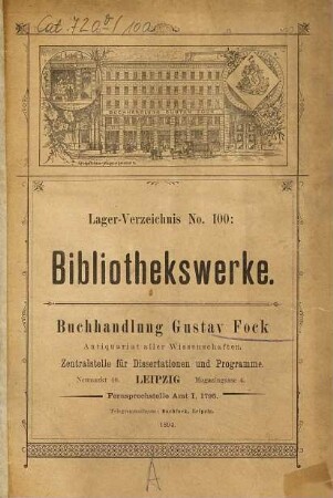 Lager-Verzeichnis ..., 100. Bibliothekswerke