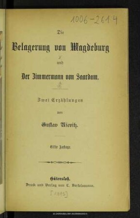 Die Belagerung von Magdeburg und der Zimmermann von Saardam : zwei Erzählungen