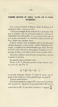 Première question de leibniz traitée par le calcul différentiel.