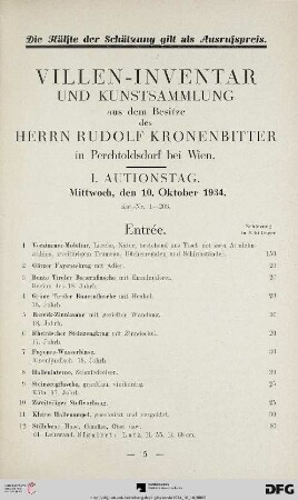 I. Auktionstag. Mittwoch, den 10. Oktober 1934 (Nr. 1-203)