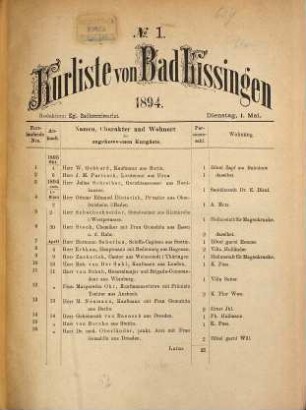 Kurliste von Bad Kissingen und Kissinger Bad-Anzeiger. 1894