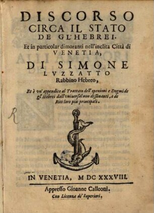 Discorso circa il stato de gl'Hebrei