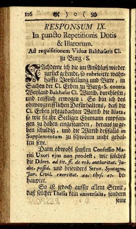 Responsum IX. In puncto Repetitionis Dotis & Illatorum.