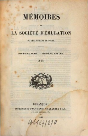 Mémoires de la Société d'Emulation du Département du Doubs, 7. 1855