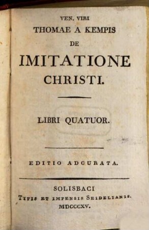 De Imitatione Christi : libri quatuor