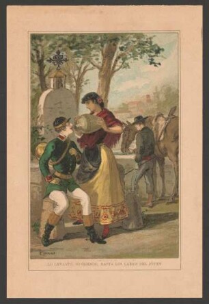 ... Lo levanto, sonriendo, hasta los labios del joven - [Ilustración para el anuncio de la publicación de "Los mártires del destino"]
