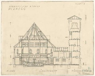 Fischer, Theodor; Planegg bei München (Bayern); Ev. Waldkirche - Längsschnitt