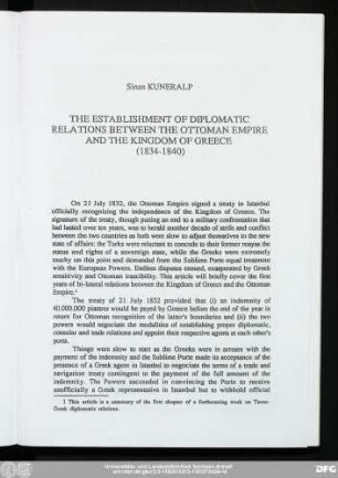 Sinan Kuneralp The Establishment Of Diplomatic Relations Between The Ottoman Empire And The Kingdom Of Greece (1834-1840)