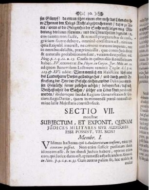 Sectio VII. monstrat Subiectum, Et Exponit, Quinam Iudices Militares Sive Auditores Esse Possint, Vel Non?