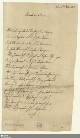 308b: Sonett an Clara - Mus.Schu.308b : [Widmungsgedicht]