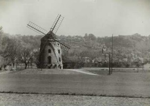 Gohliser Winmühöe : Die Gohliser Windmühle gegen den Berghang (Lößnitz)