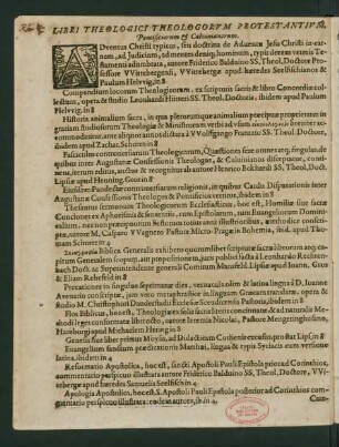 Libri Theologici Theologorum Protestantium, Pontificiorum Et Calvinianorum.