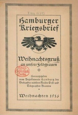 Hamburger Kriegsbrief : Weihnachtsgruß an unsere Feldgrauen
