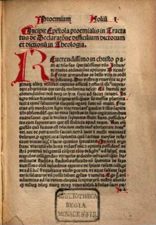 De declaratione difficilium dictorum et dictionum in theologia, philosophia ac logica : Mit Widmungsbrief des Autors an Johannes Wulfing, Bischof von Brixen