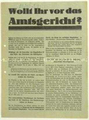 Flugblatt des Zentralverbandes der Angestellten gegen den Deutschnationalen Handlungsgehilfen-Verband und Aufruf zur Kaufmannsgerichtswahl