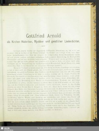 Gottfried Arnold als Kirchen-Historiker, Mystiker und geistlicher Liederdichter