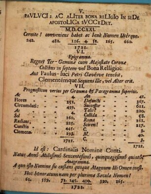Sanctissimae Memoriae Papae Clementis XI. Chronico-Cabalistica