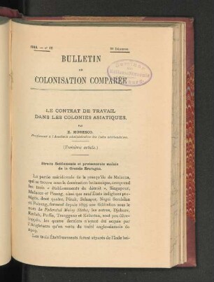 le contrat de travail dans les colonies asiatique