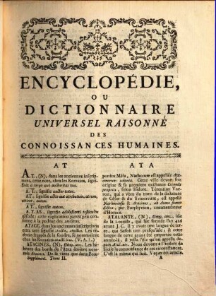 Encyclopédie Ou Dictionnaire Universel Raisonné Des Connoissances Humaines, 2. At - Comu
