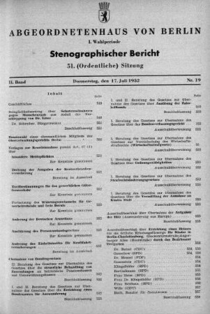 Nr. 19 (51), 17. Juli 1952