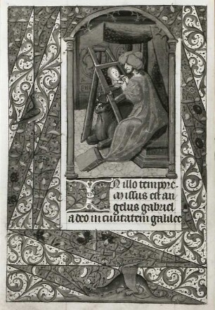 Der Evangelist Lukas, malend : Der Evangelist Lukas, malend (Illumination eines Stundenbuches) (1401/1500). Gotha: Forschungsbibliothek Memb. II 176 fol. 15 v