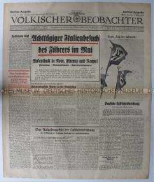 Tageszeitung "Völkischer Beobachter" zum bevorstehenden Staatsbesuch von Hitler in Italien