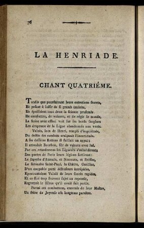 La Henriade. Chant Quatriéme. / Heinrich der Vierte. Vierter Gesang.