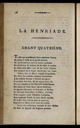 La Henriade. Chant Quatriéme. / Heinrich der Vierte. Vierter Gesang.