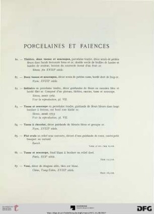 Porcelaines et Faiences (Nr. 80-120)