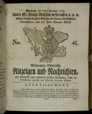 No. 41. Montags, den 13ten October 1760.
