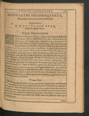 Disputatio Decimaquarta. Respondente M. Wolfgango Star