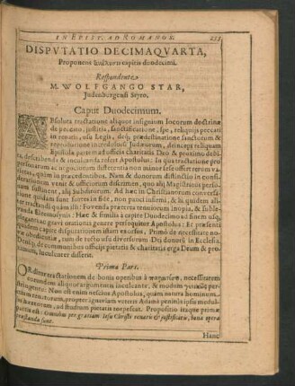 Disputatio Decimaquarta. Respondente M. Wolfgango Star