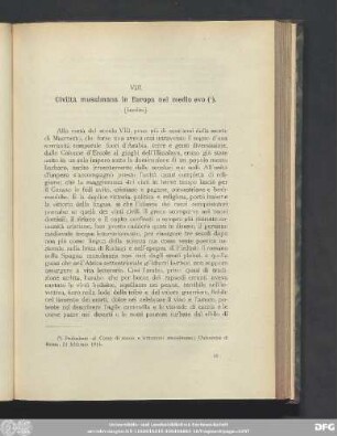 VIII. Civiltà musulmana in Europa nel medio evo.