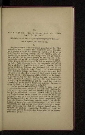 III. Die Realschule erster Ordnung und die philosophische Facultät.