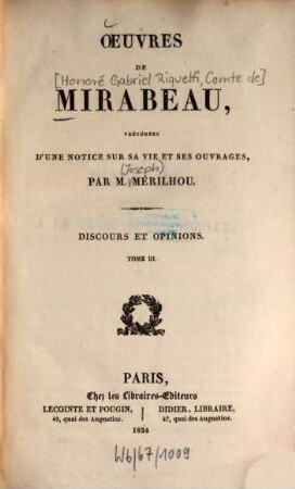 Oeuvres De Mirabeau, Tome 3.. Discours et opinions