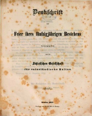Jahresbericht der Schlesischen Gesellschaft für Vaterländische Cultur. [31, a]