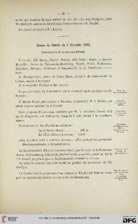 Séance du Comité du 4 décembre 1882