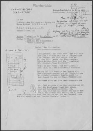 Leinfelden mit Unteraichen: Visitationsbericht mit Pfarrbericht 1960