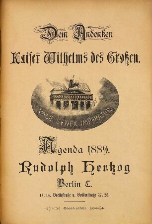 Agenda : Rudolph Hertzog. Berlin C. 15 14 Breite Straße und Brüder Straße 27 28, 1889