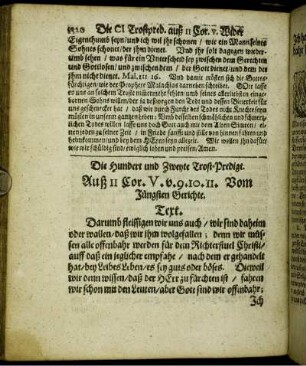 Die Hundert und Zweyte Trost-Predigt. Auß II Cor. V.v. 9.10.II. Vom Jüngsten Gerichte.
