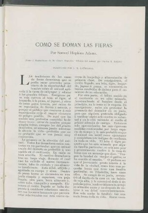 Como se doman las fieras. : (Texto é ilustraciones de Mc Clure's Magazine. Dibujos del natural por Charles R. Knight.). - Traducido por J. N. Cañizares.