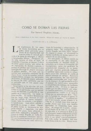 Como se doman las fieras. : (Texto é ilustraciones de Mc Clure's Magazine. Dibujos del natural por Charles R. Knight.). - Traducido por J. N. Cañizares.