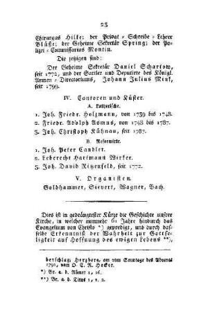 IV. Cantoren und Küster