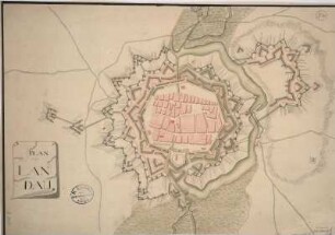 Plan von Landau, Handzeichnung, um 1750? : Plan Landau. - [S.l.] , [um 1750?]. - 1 Plan : Handzeichng. ; 49 x 34 cm, Titel unten links