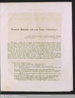 François Rabelais und sein Traité d'éducation